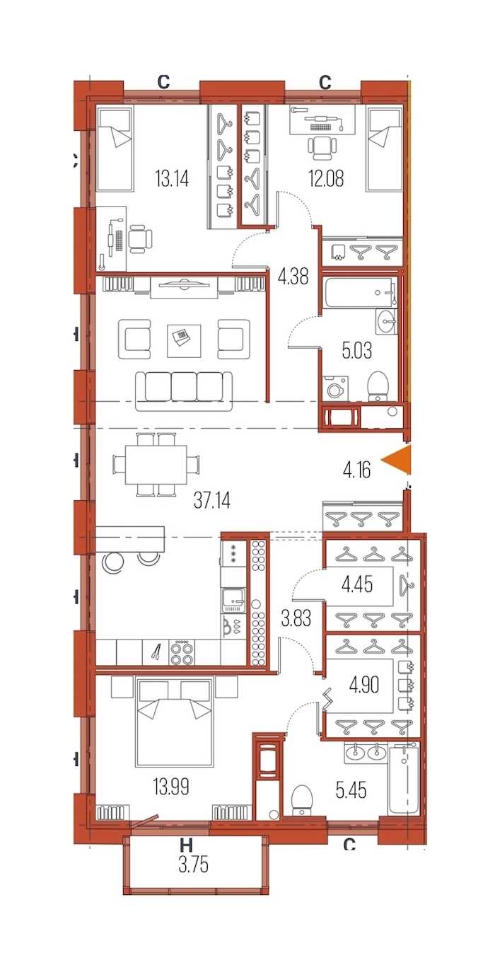 Трехкомнатная квартира в : площадь 108.55 м2 , этаж: 2 – купить в Санкт-Петербурге